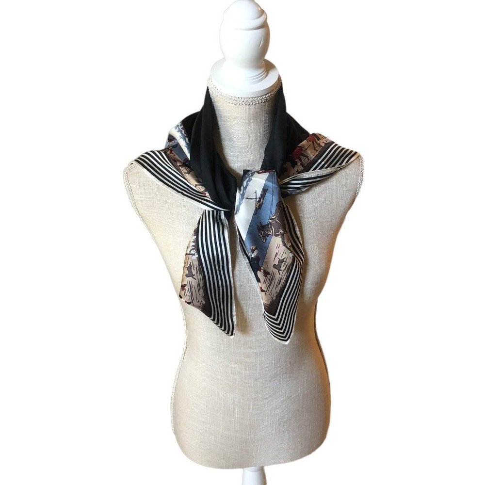 Anne Marie 100% Silk Scarf 34" Square Provencal Coastal Scene Vintage